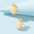 Fruit Jewelry Inspiring Imitation Pearl Decoration Gold Stud Pineapple Earrings-0