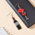 Funky Jewellery Acrylic Lips Wine Bottle and Glass Asymmetric Dangle Earrings