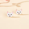 Funny White Enamel Cartoon Cat Stud Pierced Earrings Girls Animal Jewellery Gift-0