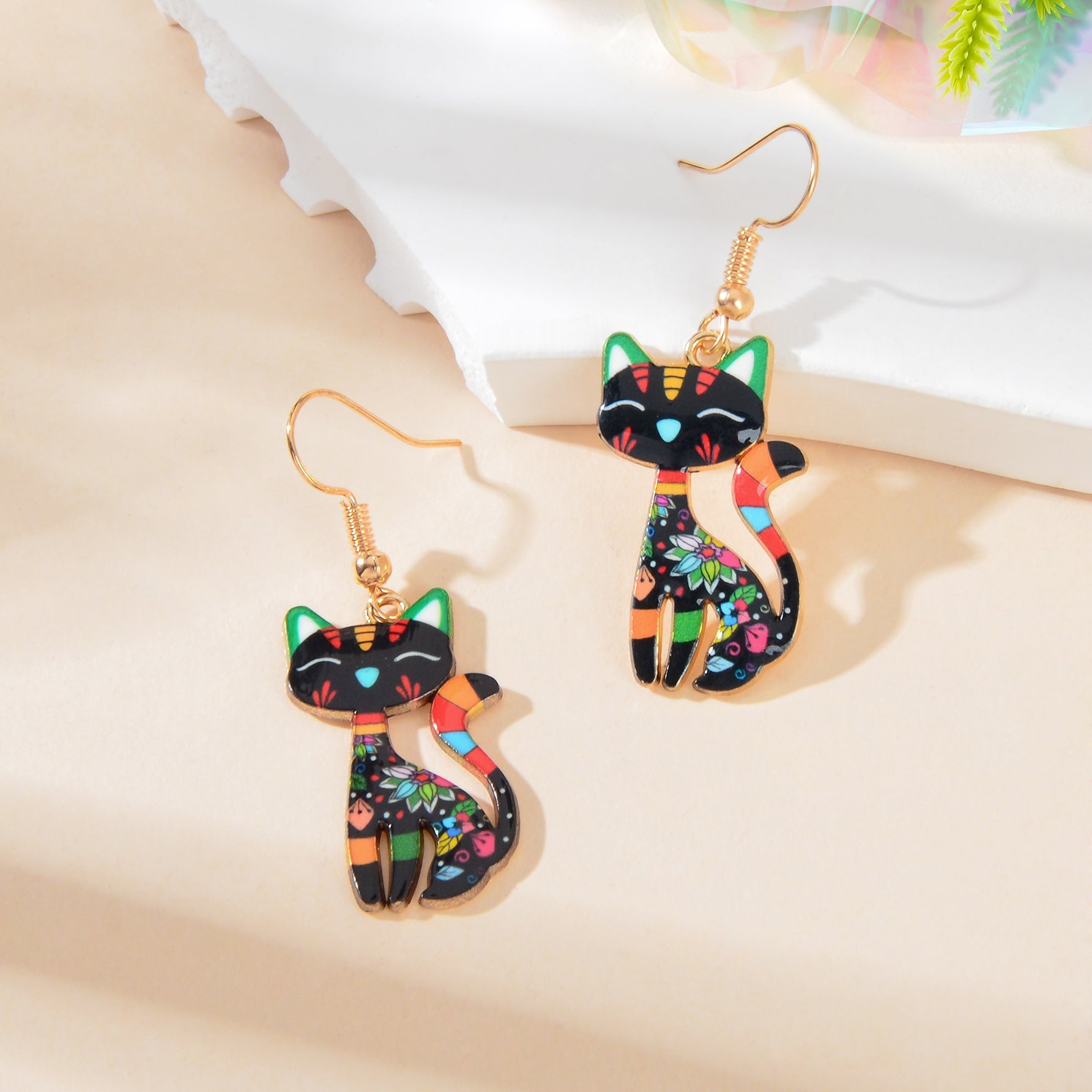 Lovely Colorful Cartoon Cat Design Animal Dangle Earrings Party Holiday Jewelry-4