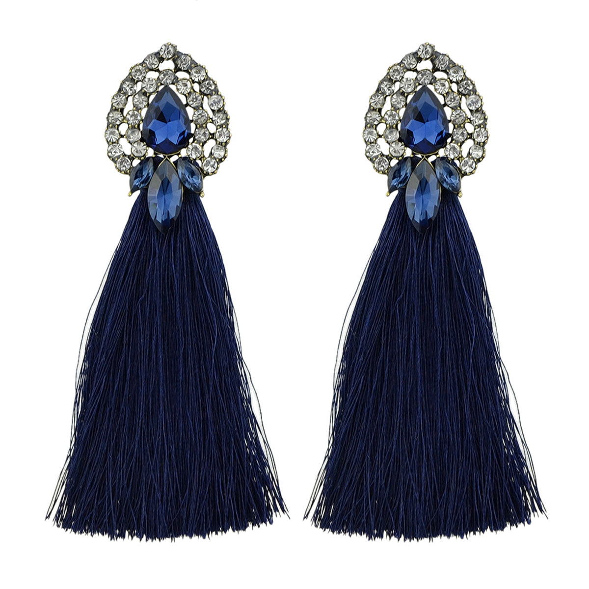 Boho Ethnic Jewellery Colorful Crystal Tassel Thread Chandelier Fringe Earrings-7