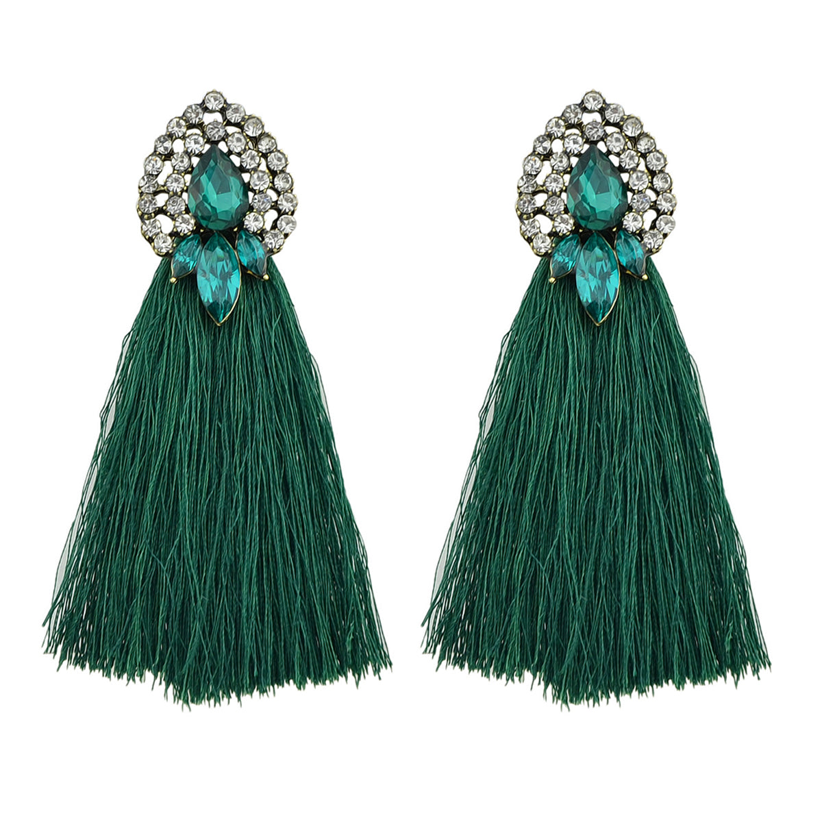 Boho Ethnic Jewellery Colorful Crystal Tassel Thread Chandelier Fringe Earrings-6