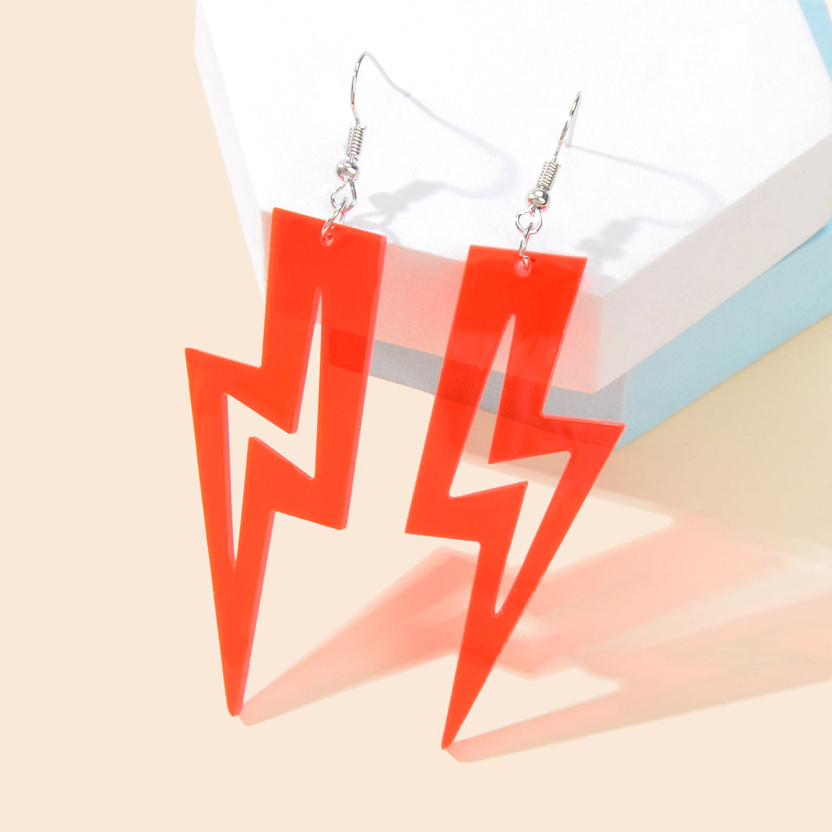 Black Red Pendant Retro Acrylic Dangle Lightning Earrings for Women 80's Party