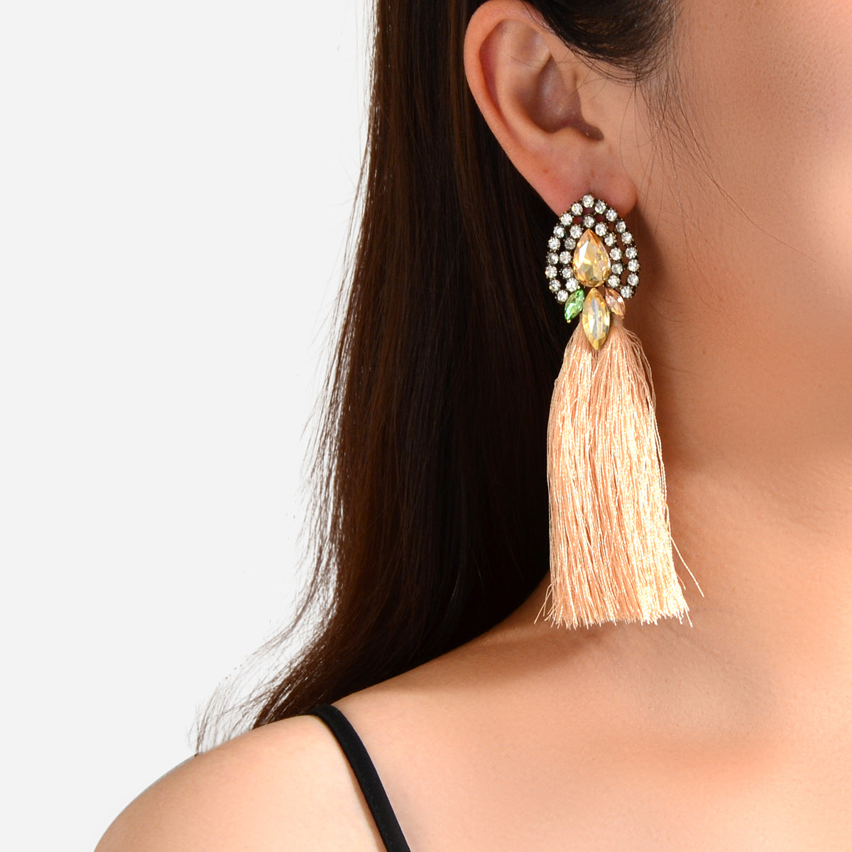 Boho Ethnic Jewellery Colorful Crystal Tassel Thread Chandelier Fringe Earrings-0