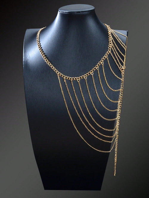 Boho Tassel Chain Necklace Shoulder Body Jewelry Trendy Statement Piece-1