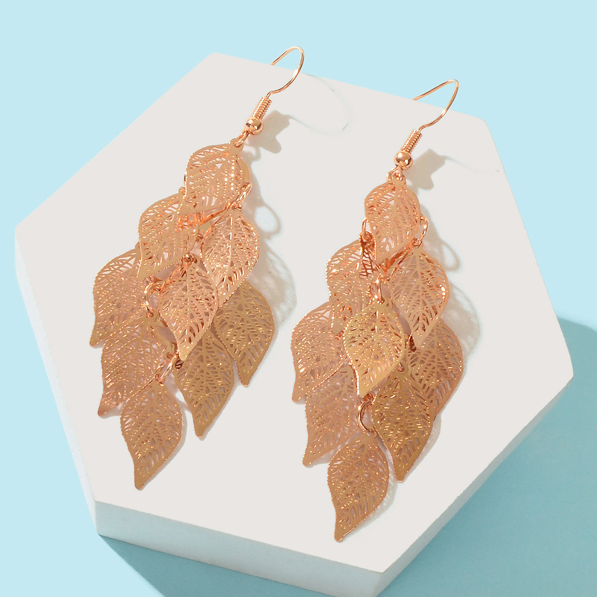 AU Local Bohemian Colorful Hollow Layered Leaf Stacks Hook Drop Dangle Earrings