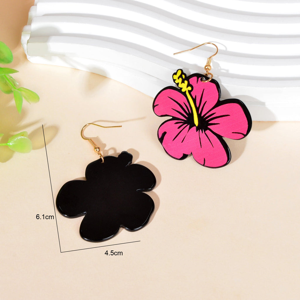 Hotpink Acrylic Dangle Flower Earrings Flora Bloom Vacation Jewellery Gift