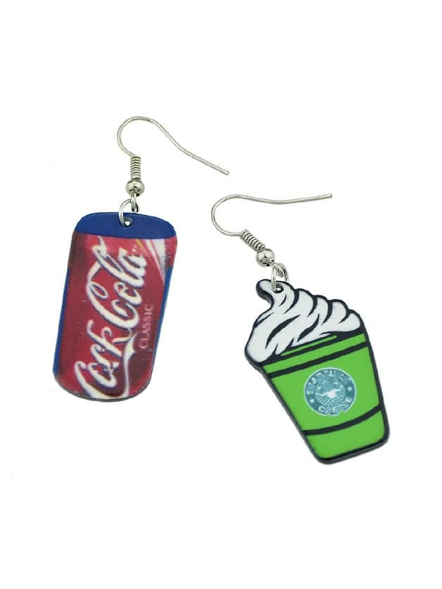 Asymmetric Multi-colored Acrylic Drinks Coffee Dangle Party Statement Earrings