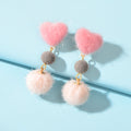 Colorful Faux Fur Ball Pom Pom Heart Dangle Earrings Gift for Christmas New Year-0