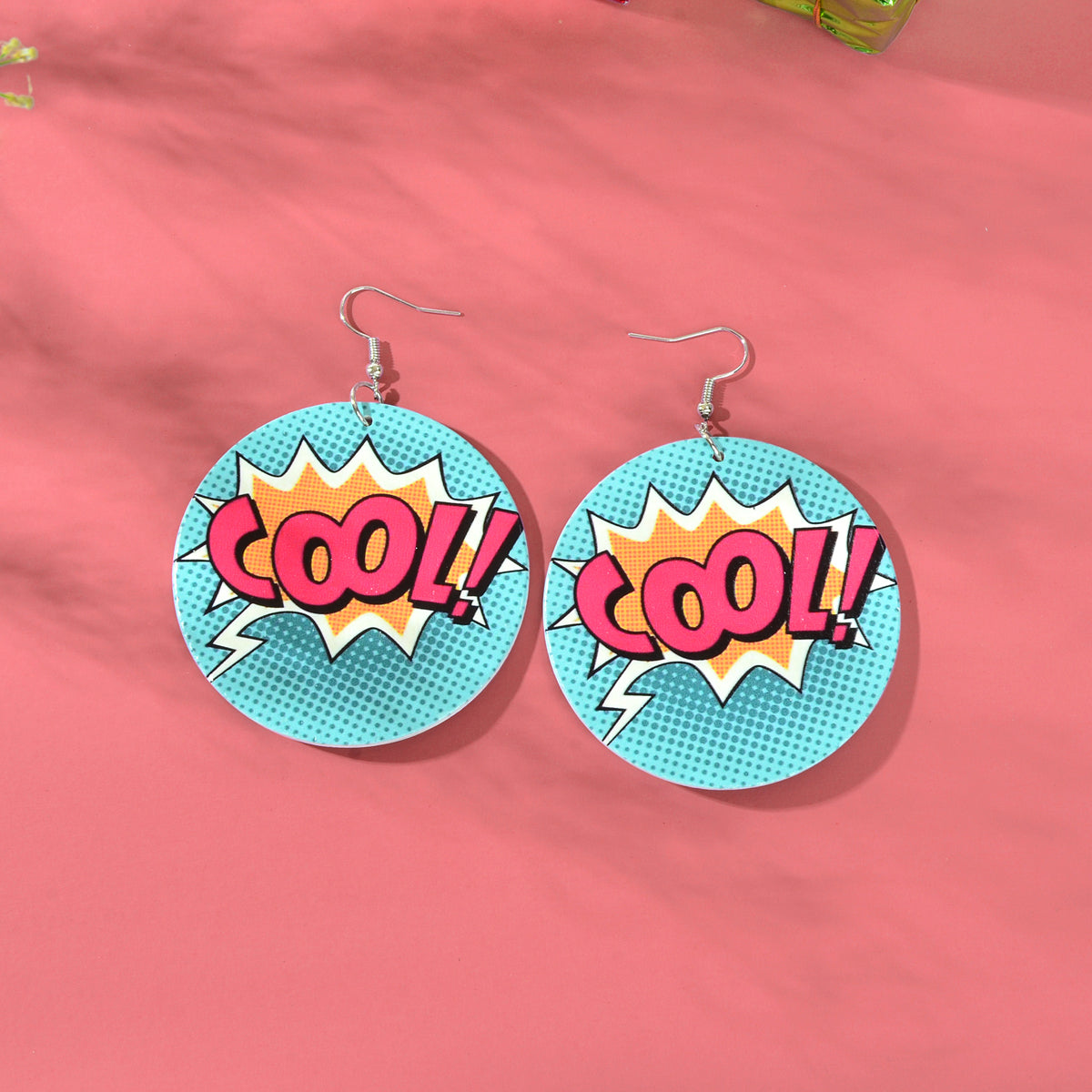 Candy Color Funny Wood Blue Round Geometric Cool Letter Earrings Costume Jewelry-0