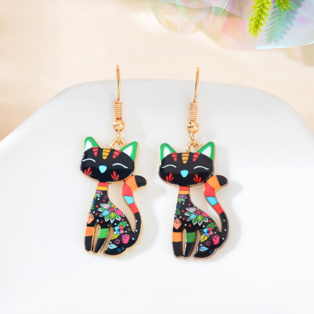 Lovely Colorful Cartoon Cat Design Animal Dangle Earrings Party Holiday Jewelry-5