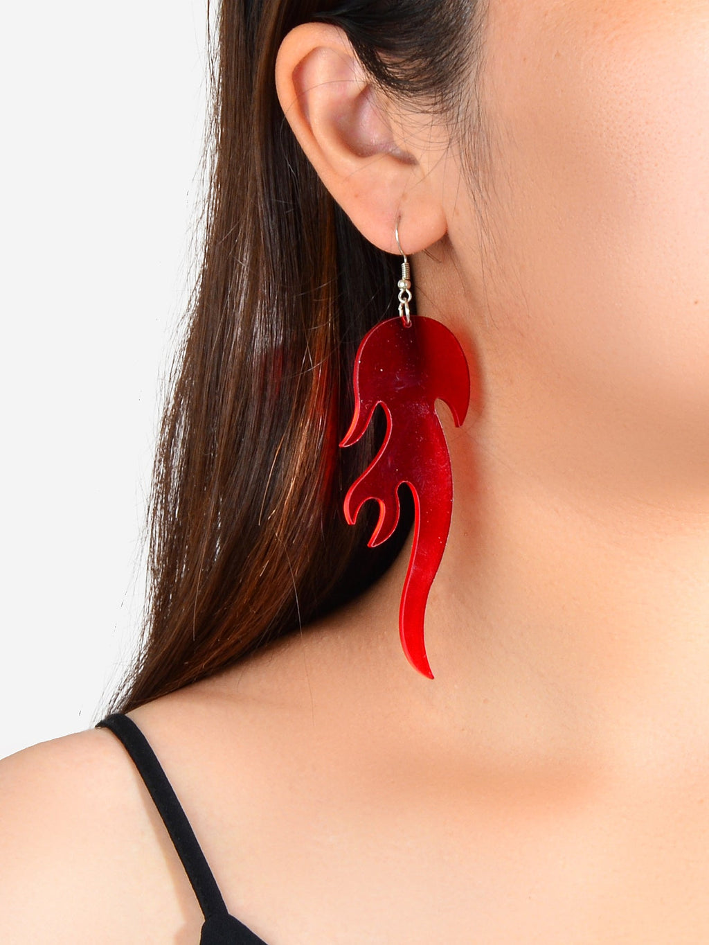 Hip Hop Punk Style Korean Red Acrylic Fire Big Statement Dangle Trendy Earrings