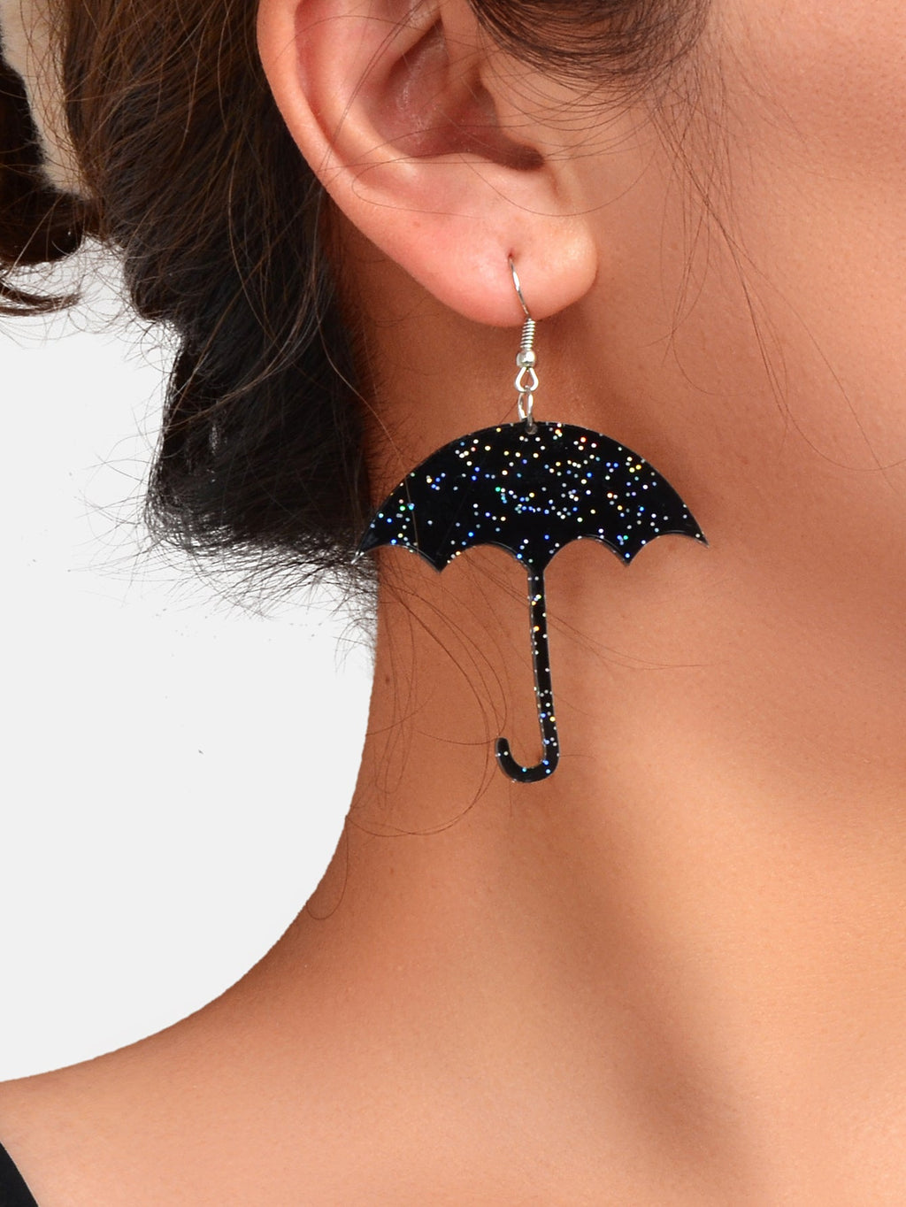 Shiny Acrylic Black Umbrella Drop Dangle Earrings Creative Nightclub Jewellery