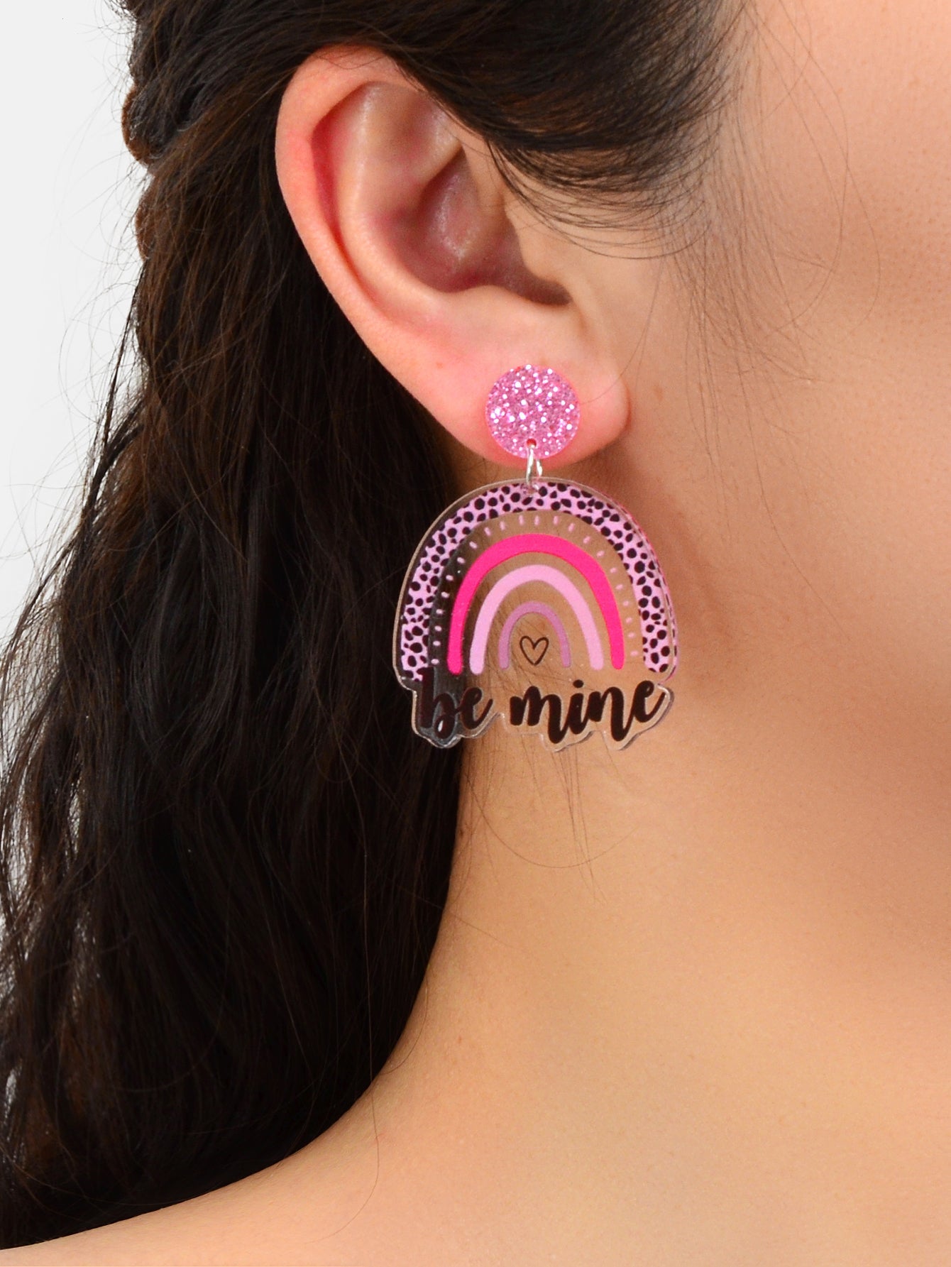Sweet Y2k Style Pink Leopard Heart Rainbow Letter Acrylic Dangle Chunky Earrings
