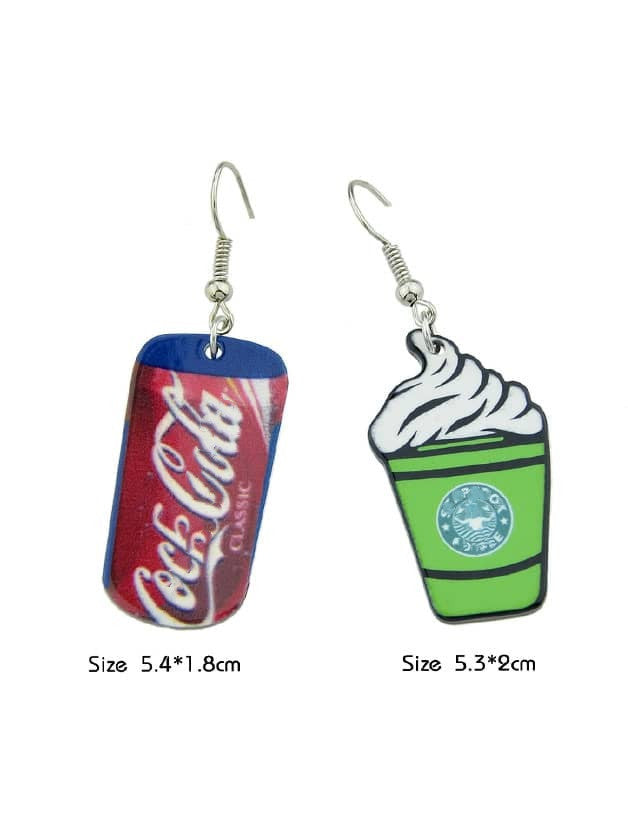 Asymmetric Multi-colored Acrylic Drinks Coffee Dangle Party Statement Earrings