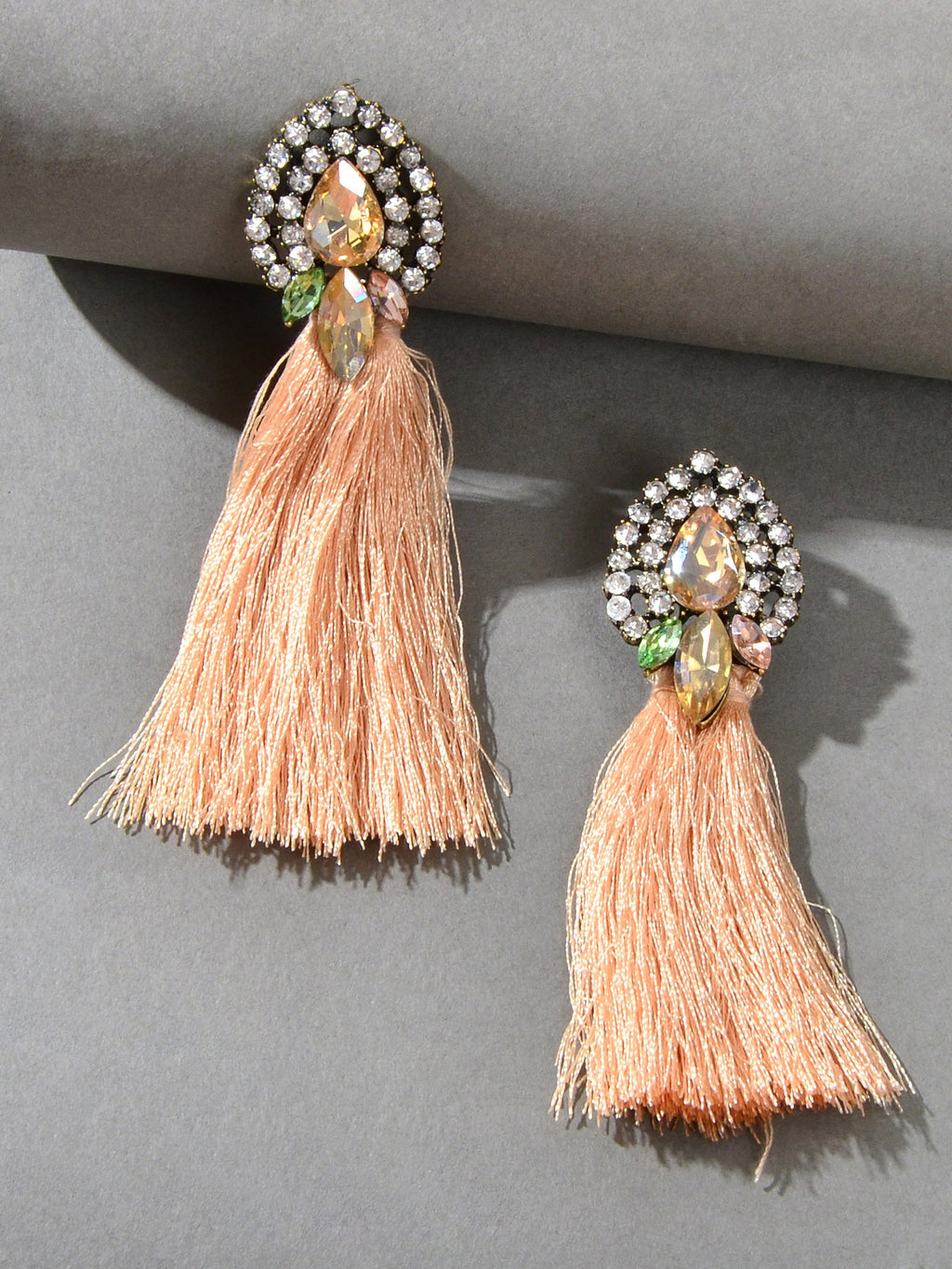 Boho Ethnic Jewellery Colorful Crystal Tassel Thread Chandelier Fringe Earrings-1