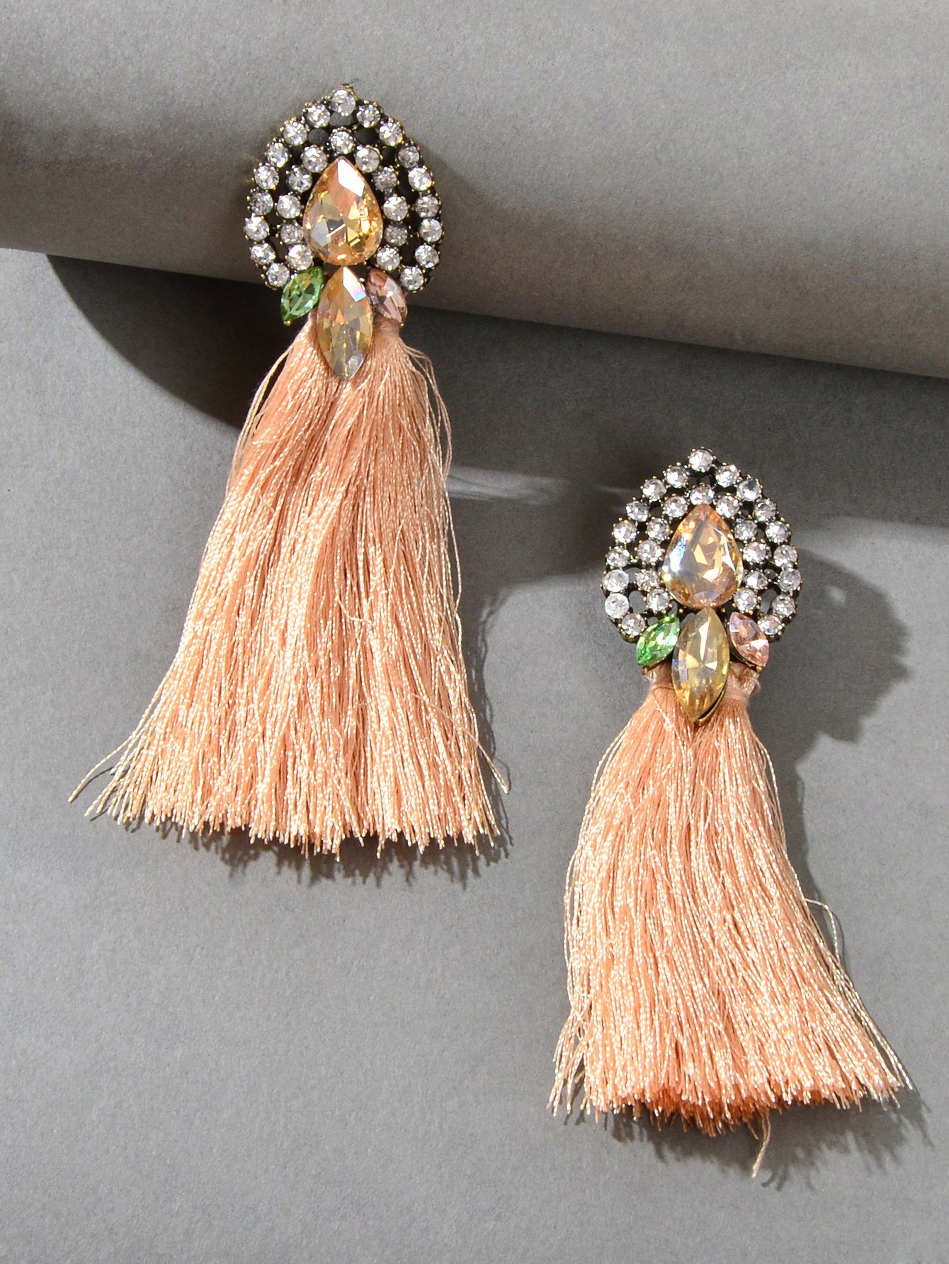 Boho Ethnic Jewellery Colorful Crystal Tassel Thread Chandelier Fringe Earrings-1