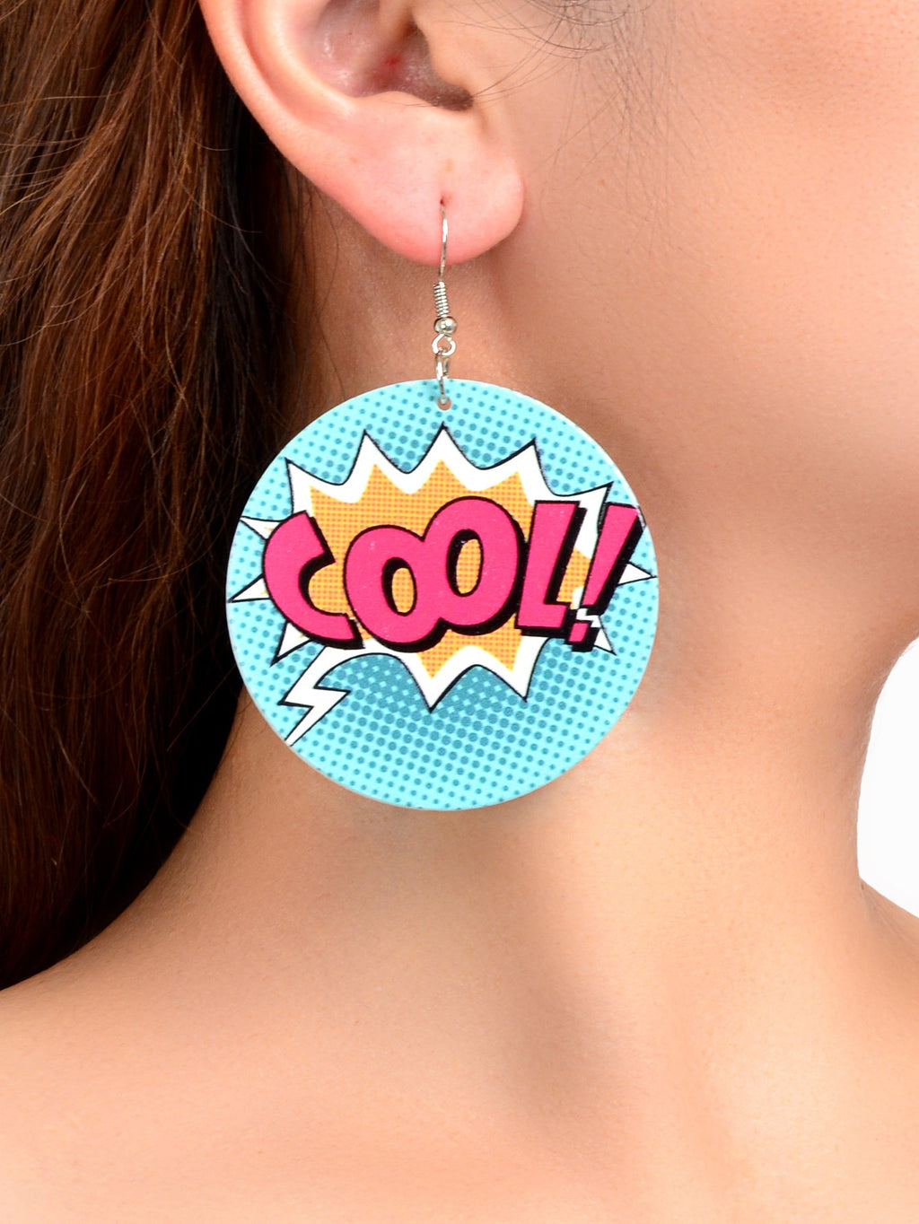 Candy Color Funny Wood Blue Round Geometric Cool Letter Earrings Costume Jewelry-1