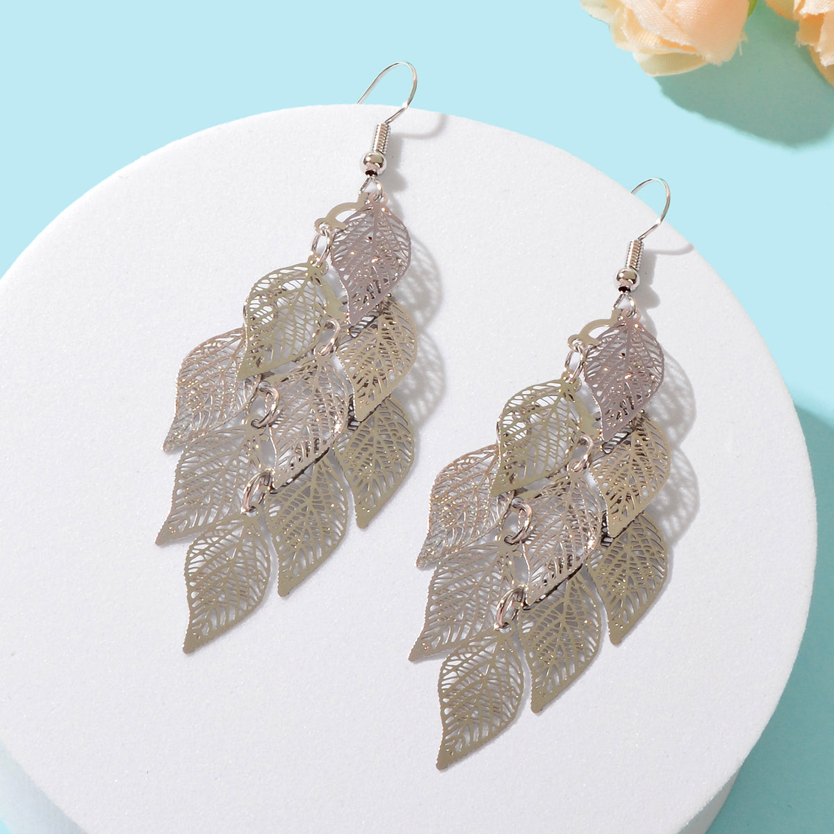AU Local Bohemian Colorful Hollow Layered Leaf Stacks Hook Drop Dangle Earrings