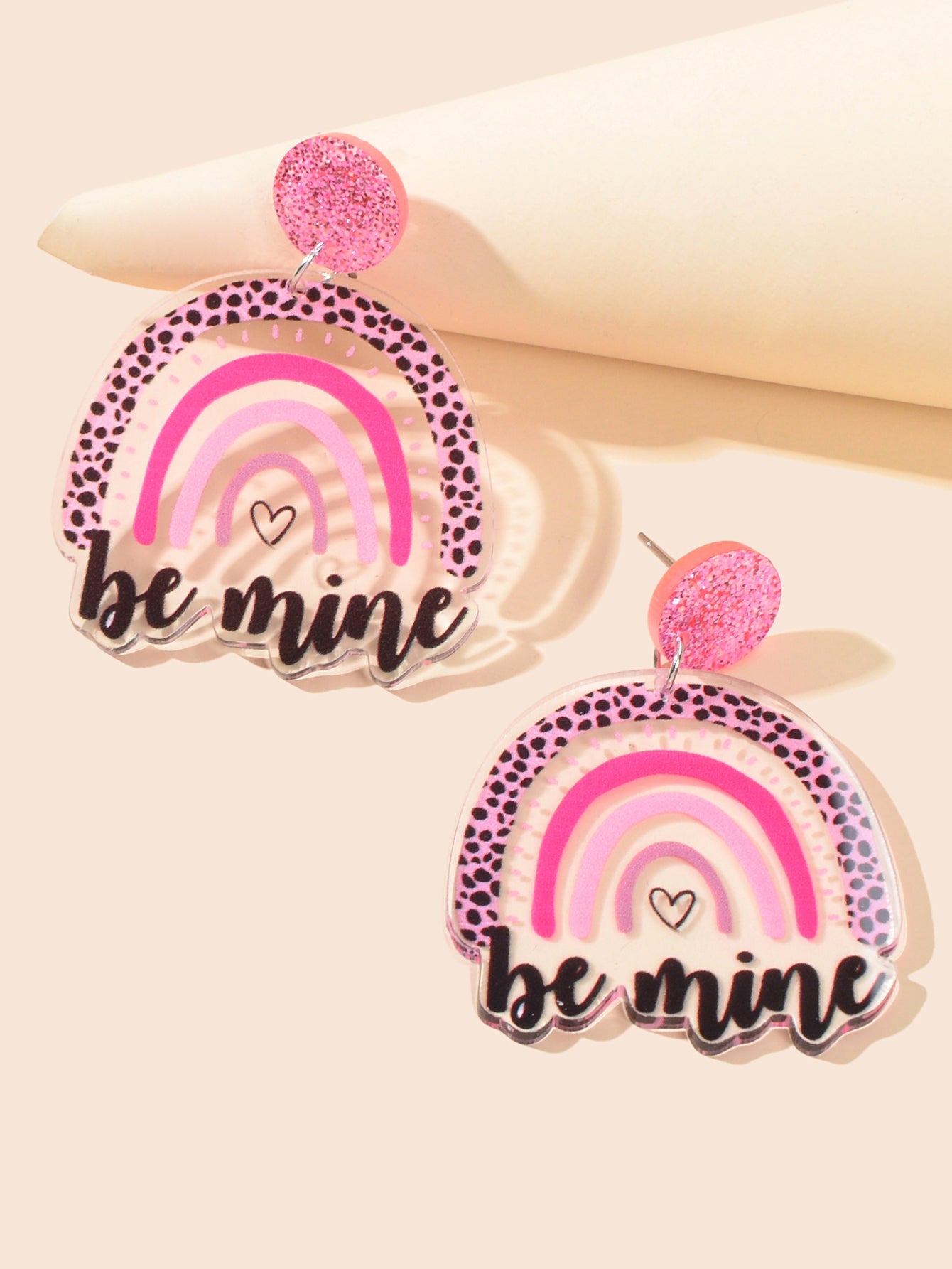 Sweet Y2k Style Pink Leopard Heart Rainbow Letter Acrylic Dangle Chunky Earrings