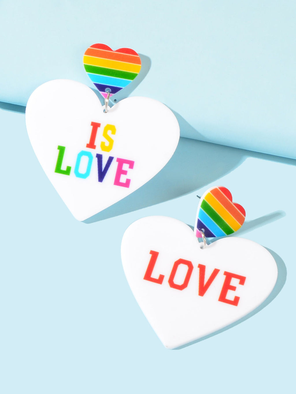 Rainbow Resin Heart Love Letter Asymmetrical Dangle Pierced Earrings Jewellery-2
