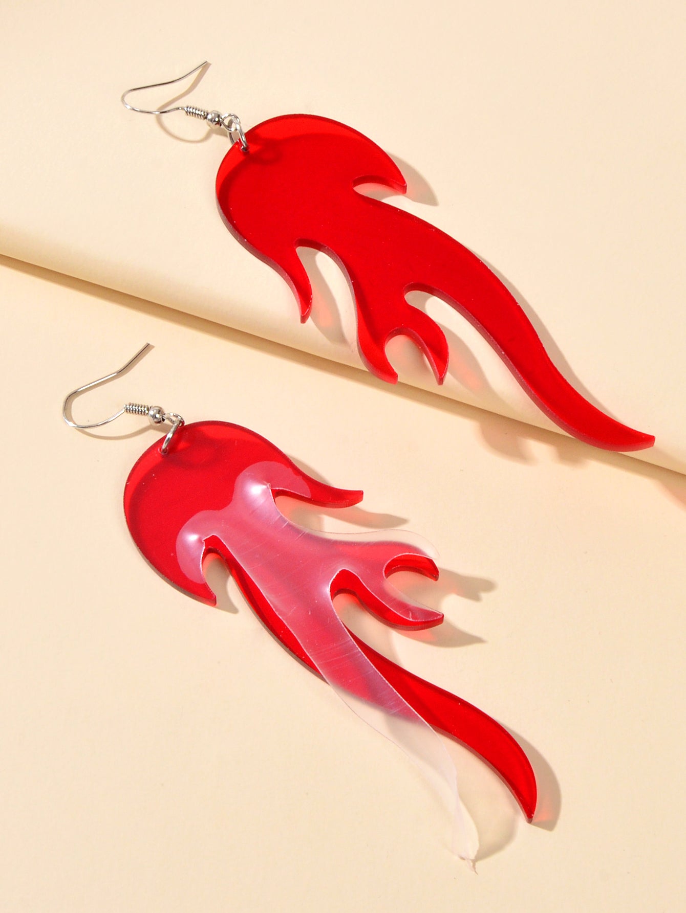 Hip Hop Punk Style Korean Red Acrylic Fire Big Statement Dangle Trendy Earrings