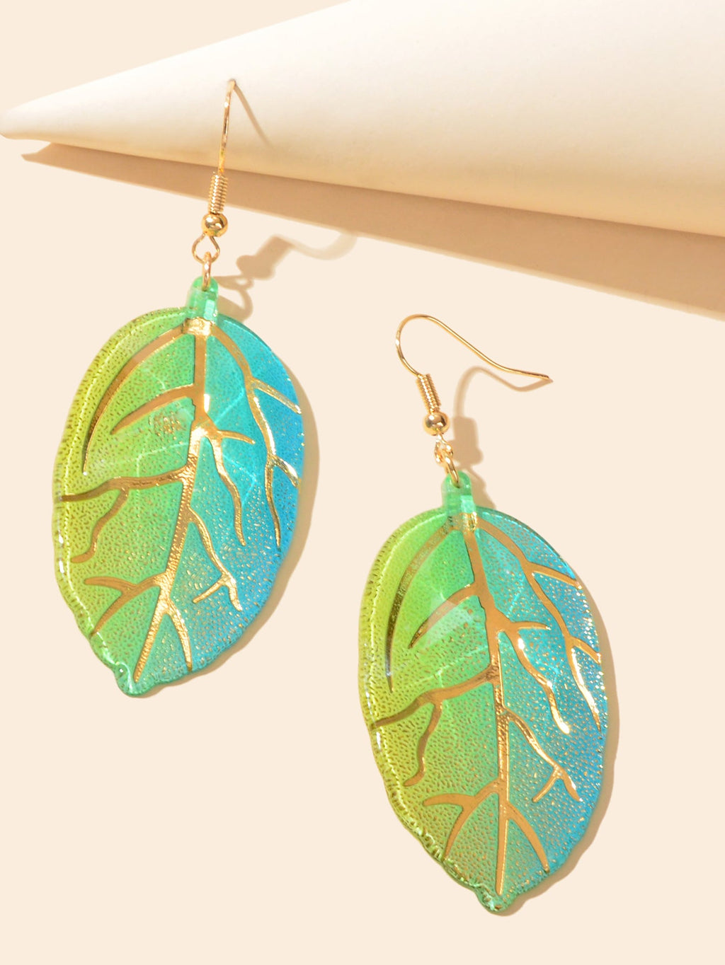 Green Leaf Acrylic Drop Dangle Statement Earrings Bohemian Summer Cool Jewellery