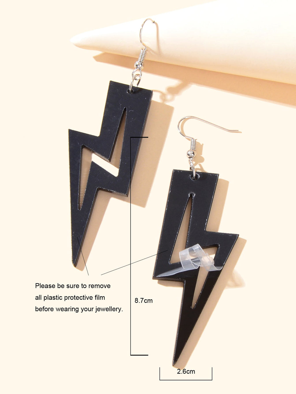 Black Red Pendant Retro Acrylic Dangle Lightning Earrings for Women 80's Party