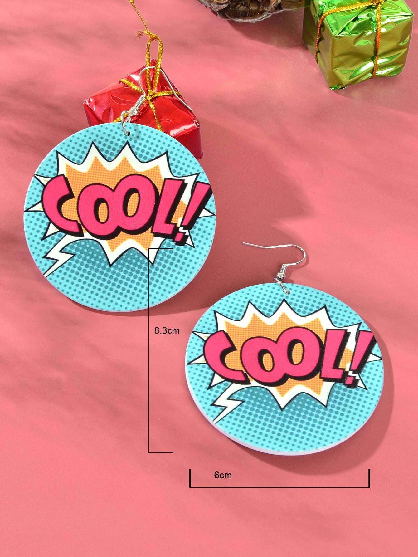 Candy Color Funny Wood Blue Round Geometric Cool Letter Earrings Costume Jewelry-2