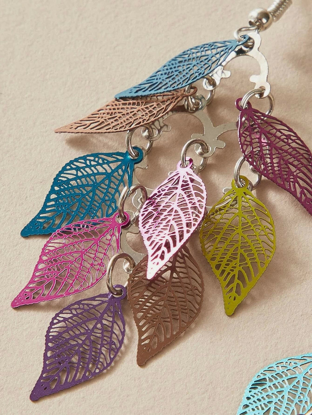 AU Local Bohemian Colorful Hollow Layered Leaf Stacks Hook Drop Dangle Earrings