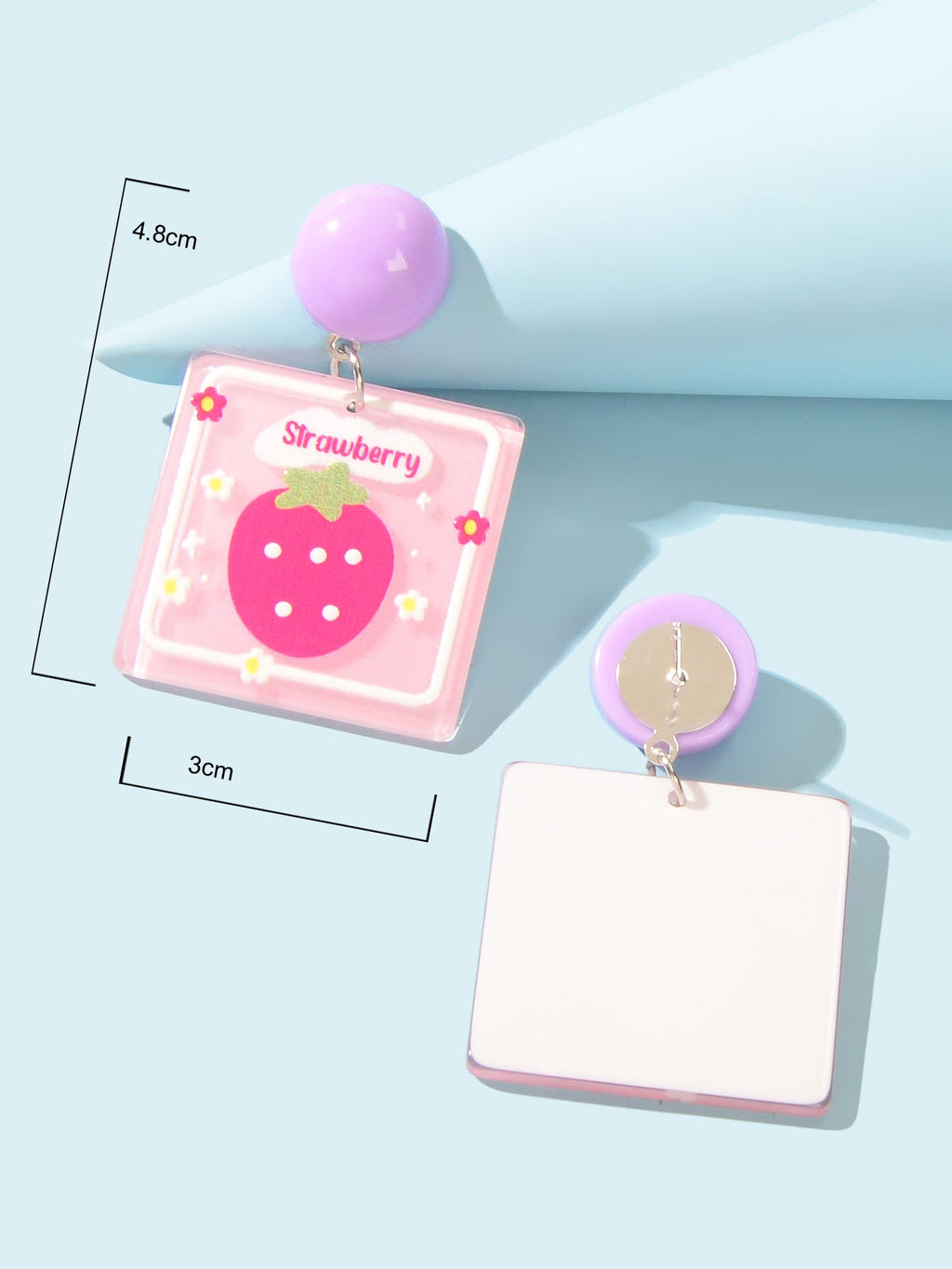 Sweet Acrylic Pink Strawberry Square Dangle Stud Earrings Y2k Style Accessories