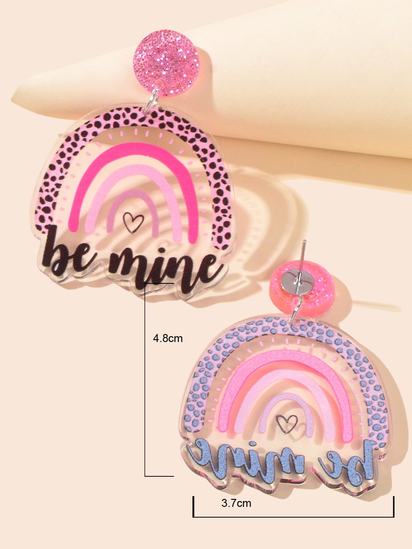 Sweet Y2k Style Pink Leopard Heart Rainbow Letter Acrylic Dangle Chunky Earrings