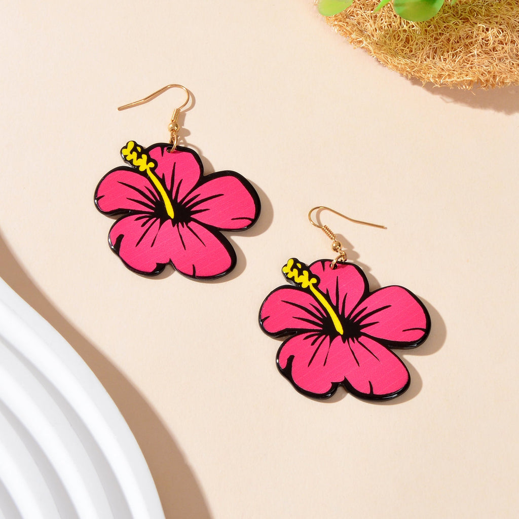Hotpink Acrylic Dangle Flower Earrings Flora Bloom Vacation Jewellery Gift