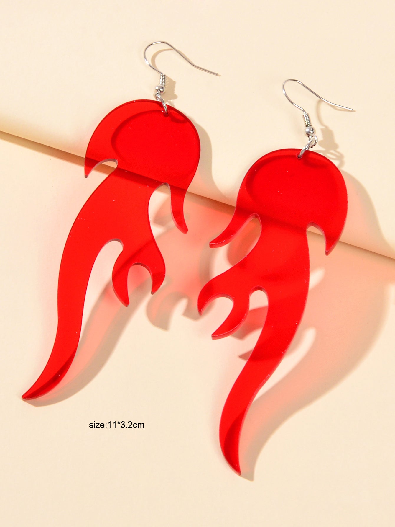 Hip Hop Punk Style Korean Red Acrylic Fire Big Statement Dangle Trendy Earrings