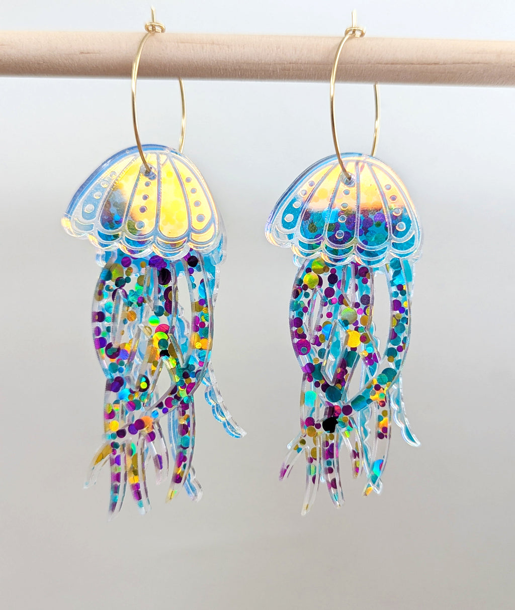 Jellyfish Earrings - Aqua/Purple/Gold glitter