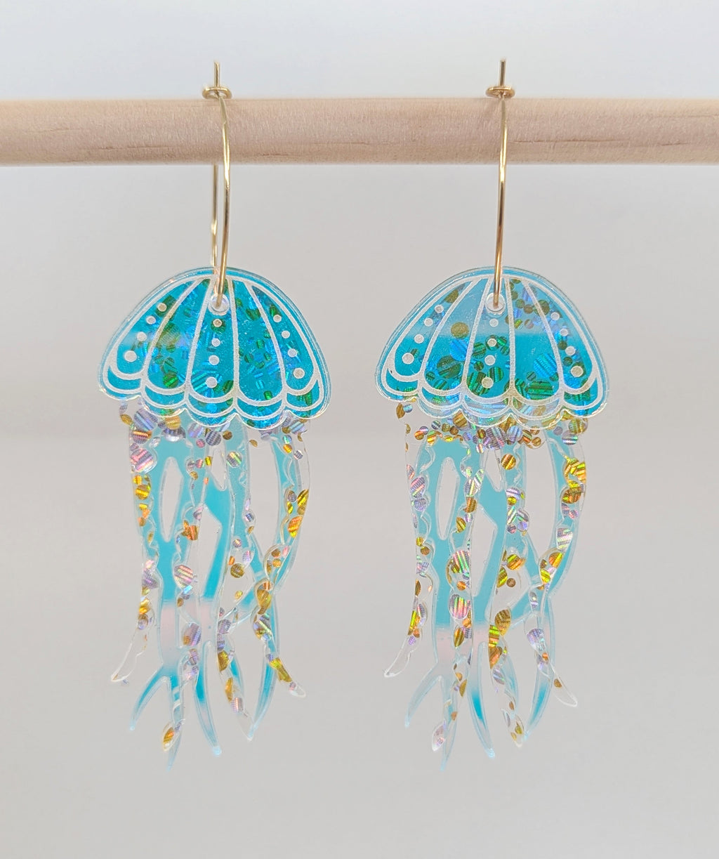 Jellyfish Earrings - Silver/Gold glitter
