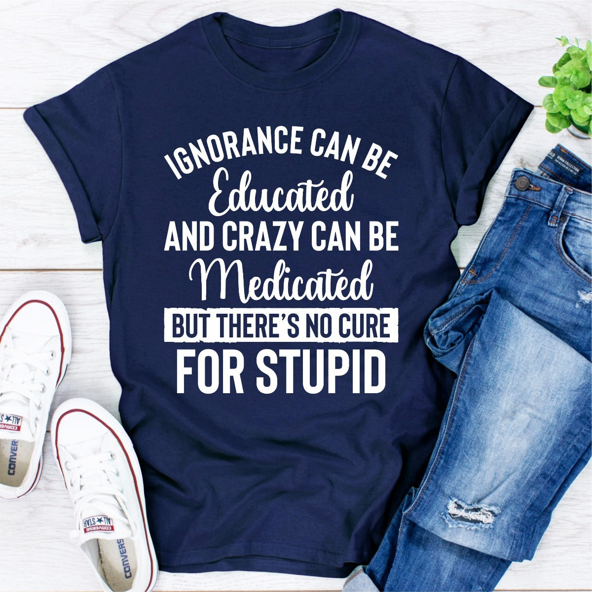 Ignorance Can Be Educated Crazy Can Be Medicated But There's No Cure For Stupid T-Shirt