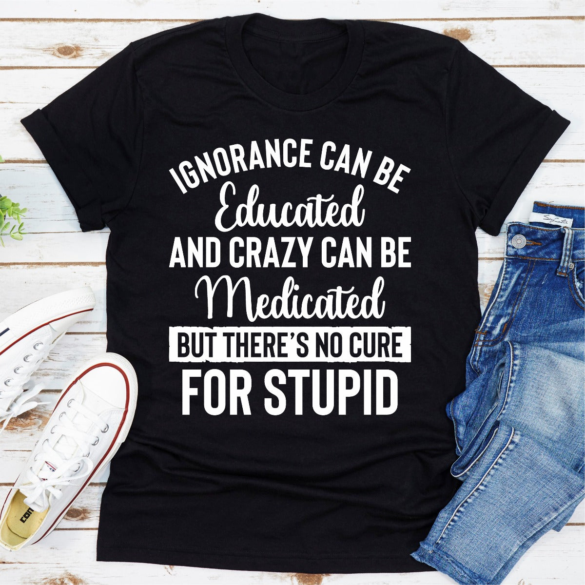 Ignorance Can Be Educated Crazy Can Be Medicated But There's No Cure For Stupid T-Shirt